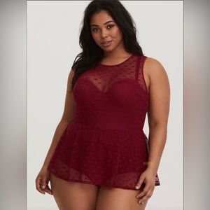 Torrid Red Polka Dot Mesh Peplum Swimsuit